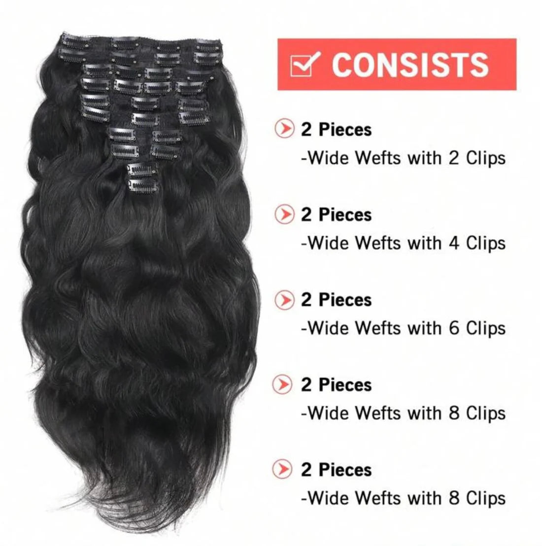 10pc Human Hair Clip-In Extensions