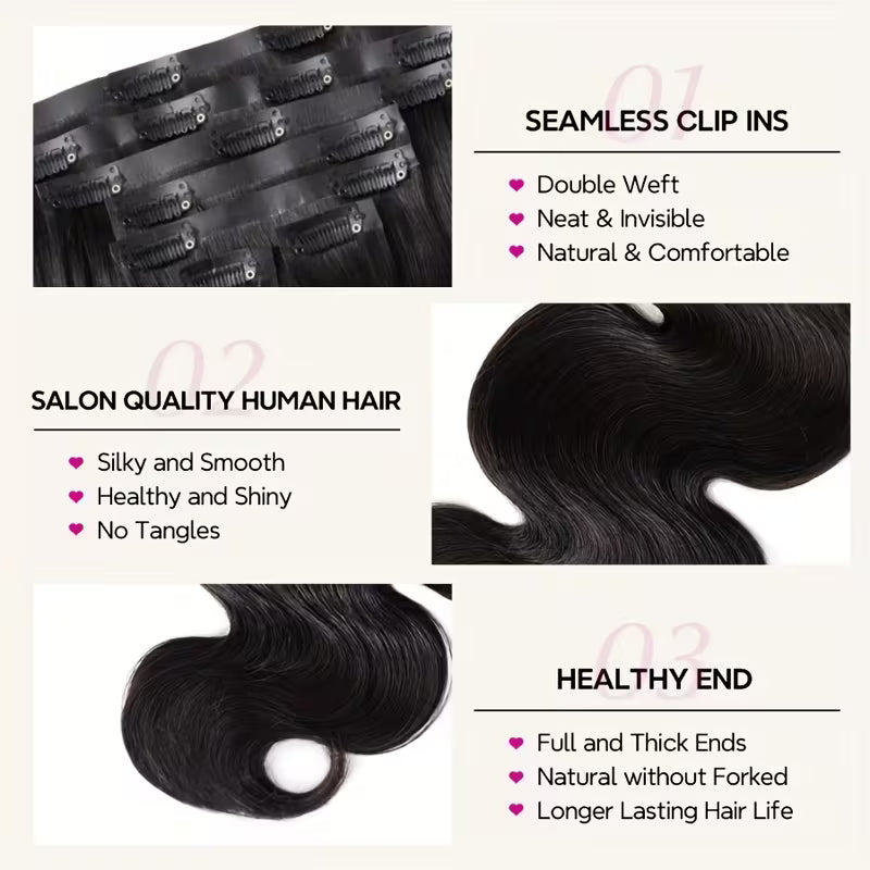 10pc Human Hair Clip-In Extensions